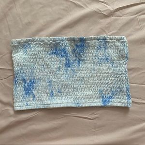 Blue and White Tie Dye Bandeau Tube Crop Top